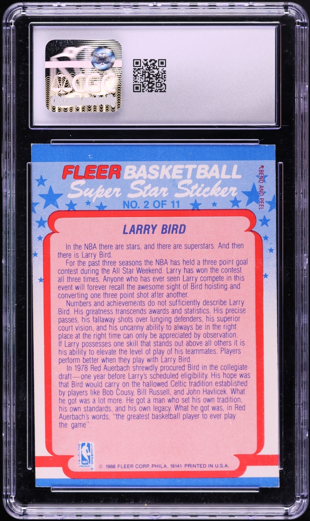 1988 Fleer Stickers Larry Bird #2 CGC 5 EX