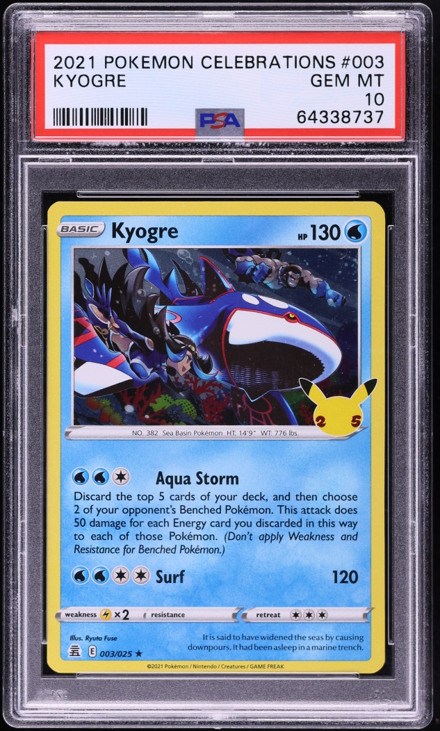 2021 Pokemon Sword & Shield Celebrations Kyogre #3 PSA 10 GEM MINT