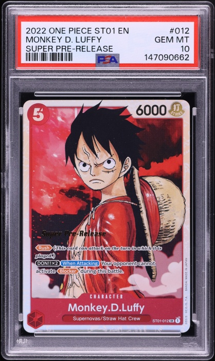2022 One Piece Straw Hat Crew Super Pre-Release SR Monkey D. Luffy  #ST01-012 PSA 10 GEM MINT on Fanatics Collect