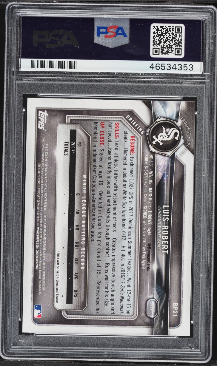 2018 Bowman Paper Luis Robert PROSPECT #BP21 PSA 10 GEM MINT