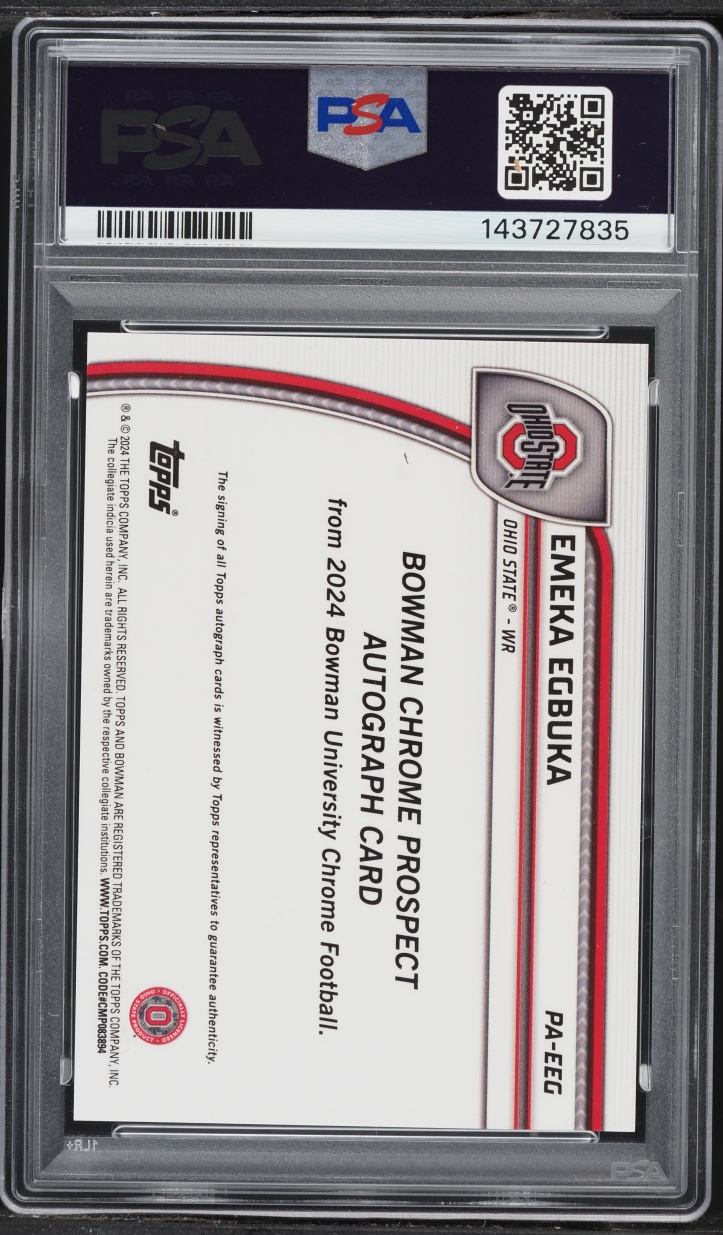2024 Bowman Chrome University Emeka Egbuka ROOKIE AUTO #PA-EEG PSA 10 GEM MINT