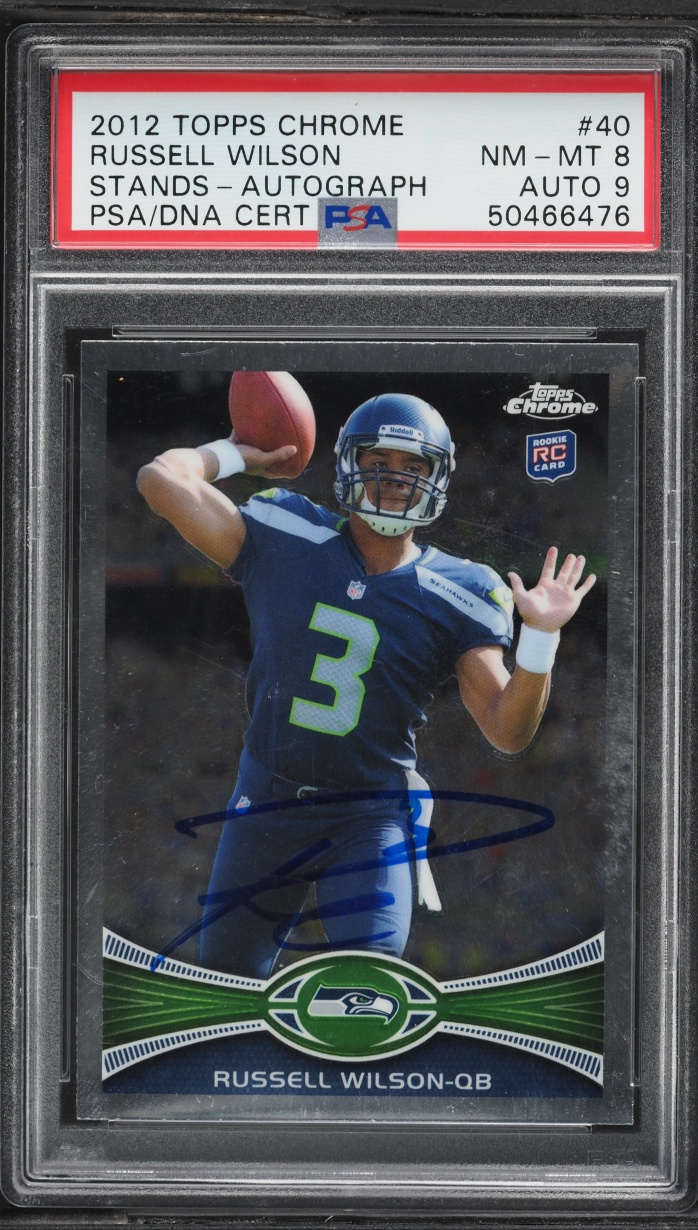 2012 Topps Chrome Stands Russell Wilson ROOKIE AUTO DNA 9 #40 PSA 8 NM-MT