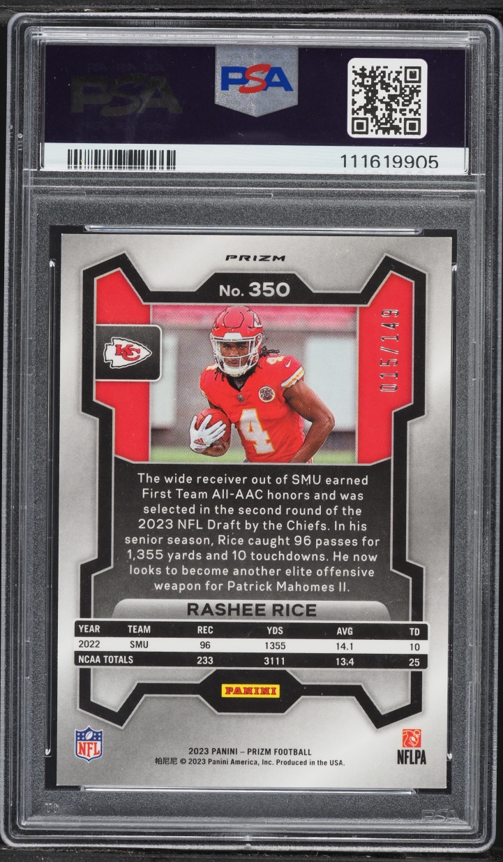 2023 Panini Prizm Red Wave Rashee Rice ROOKIE /149 #350 PSA 9 MINT