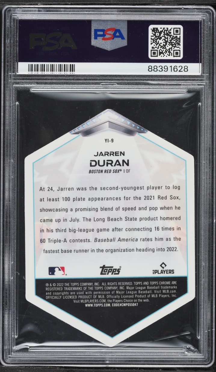 2022 Topps Cosmic Chrome Youth Invasion Die-Cut Jarren Duran ROOKIE #9 PSA 9 MINT