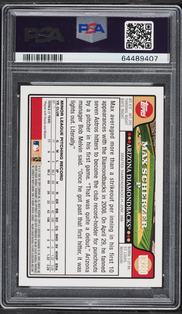 2008 Topps Update & Highlights Max Scherzer ROOKIE #UH280 PSA 9 MINT