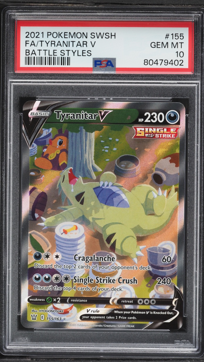 2021 Pokemon Sword & Shield Battle Styles Alt Art Tyranitar V #155 PSA 10 GEM MINT