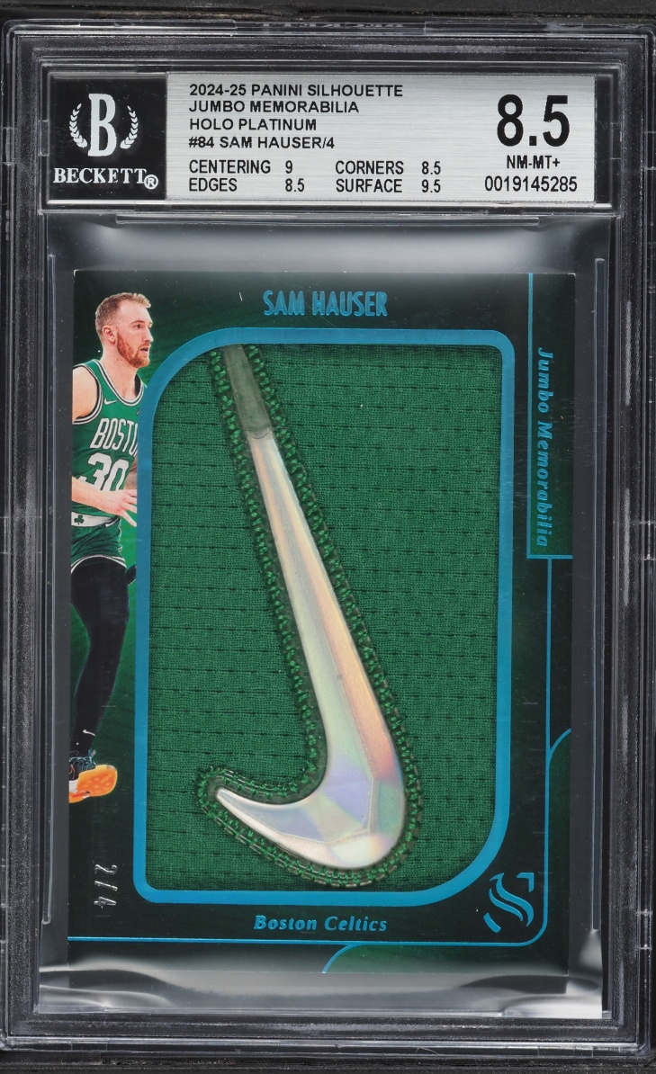 2024 Panini Silhouette Jumbo Memorabilia Holo Platinum Sam Hauser PATCH /4 #84 BGS 8.5 NM-MT+