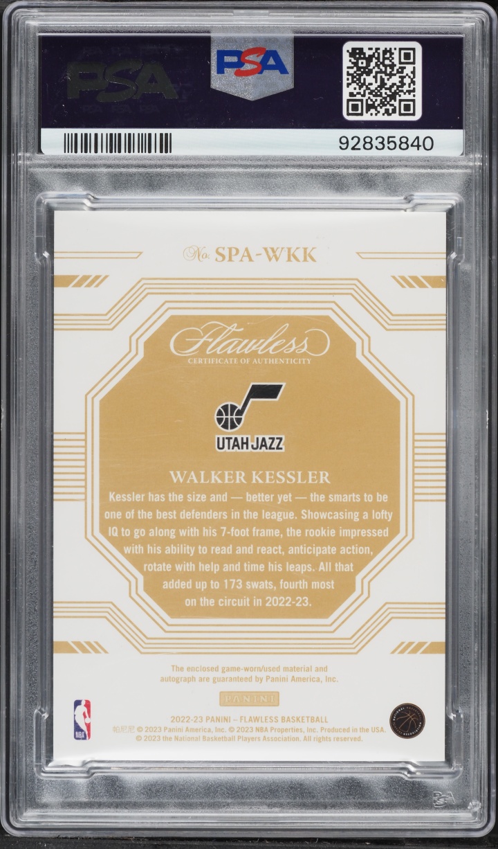2022 Panini Flawless Prime Materials Ruby Walker Kessler ROOKIE PATCH AUTO /15 #SPAWKK PSA 8