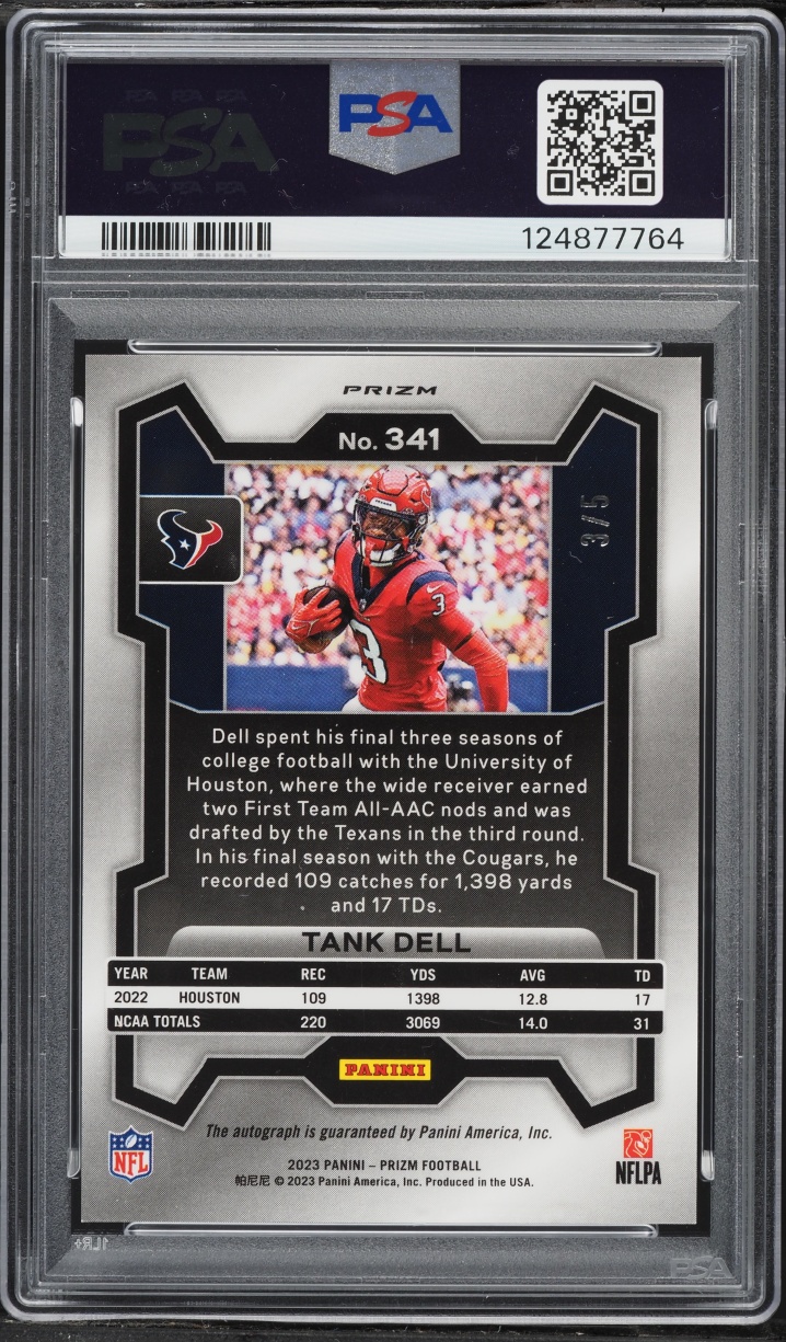 2023 Panini Prizm Gold Vinyl Tank Dell ROOKIE AUTO /5 #341 PSA 9 MINT