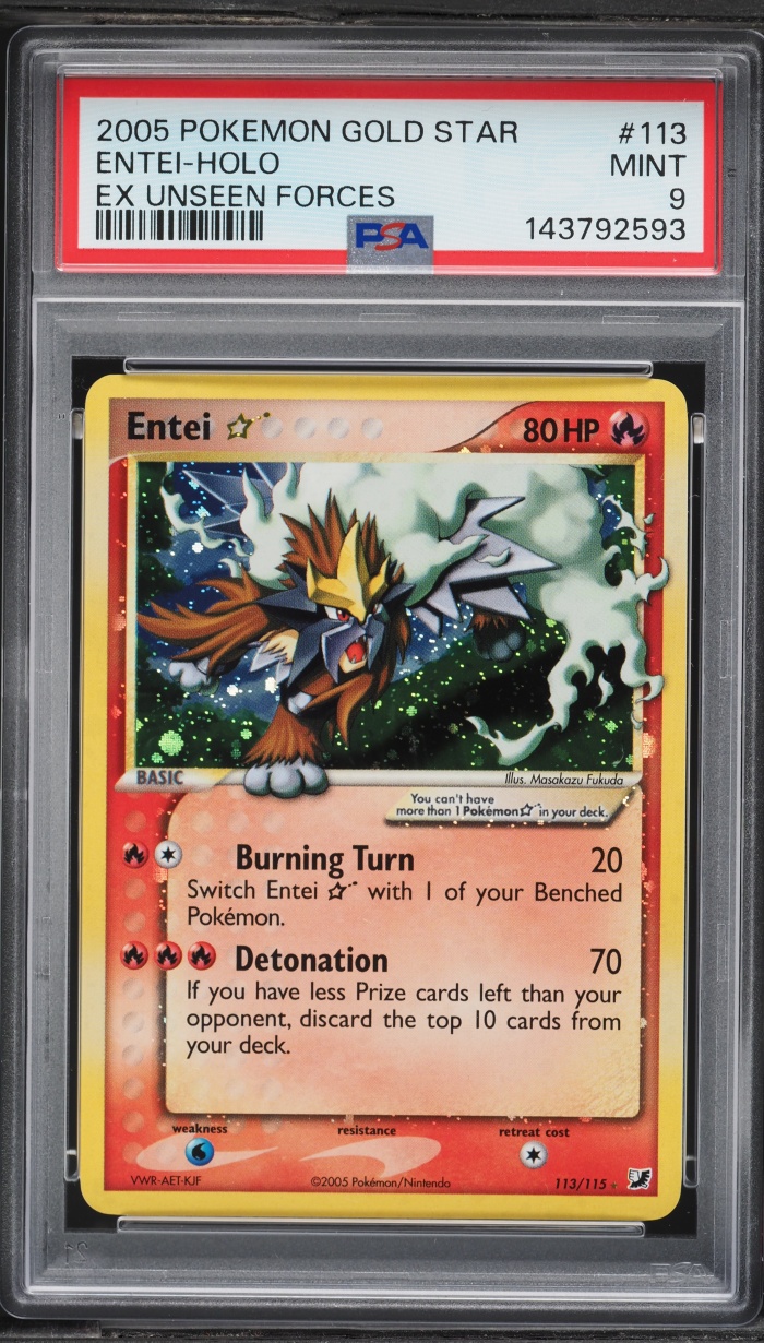 2005 Pokemon EX Unseen Forces Holo Entei Gold Star #113 PSA 9 MINT