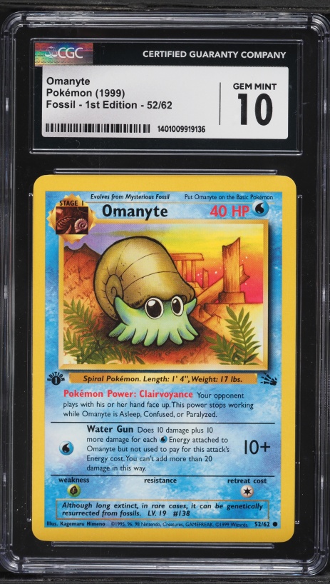 omanyte pokemon card value Omanyte [1st Edition] #52 Pokemon Fossil CGC 10 Stage 1 OMANYTE | 1999 POKEMON FOSSIL