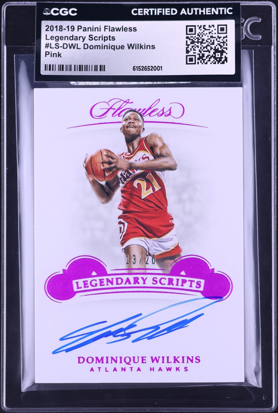 2018 Panini Flawless Legendary Scripts Pink Dominique Wilkins AUTO /20 #LS-DWL CGC AUTH