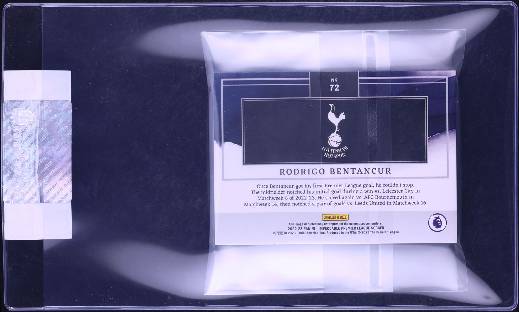 2022 Panini Impeccable Premier League Silver Bar Rodrigo Bentancur RELIC /36 #72 CGC AUTH