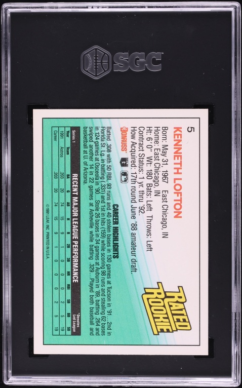 1992 Donruss Kenny Lofton ROOKIE #5 JSA SGC 8 NM-MT