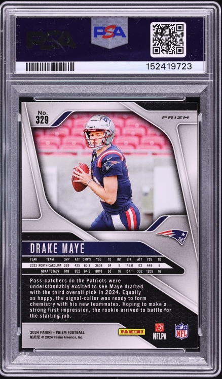 2024 Panini Prizm Orange Ice Drake Maye ROOKIE #329 PSA 9 MINT