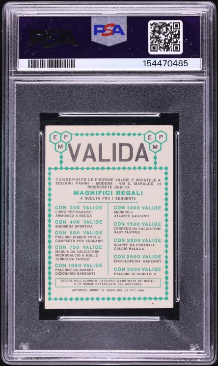 1964 Panini Calciatori Coppe Pele VALIDA BACK AUTO DNA 10 PSA ALTERED AUTH
