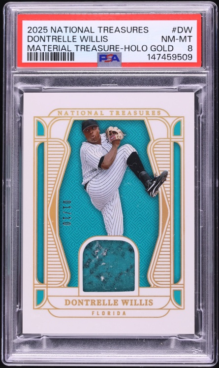 2025 National Treasures Holo Gold Dontrelle Willis PATCH 1/10 #MT-DW PSA 8 NM-MT