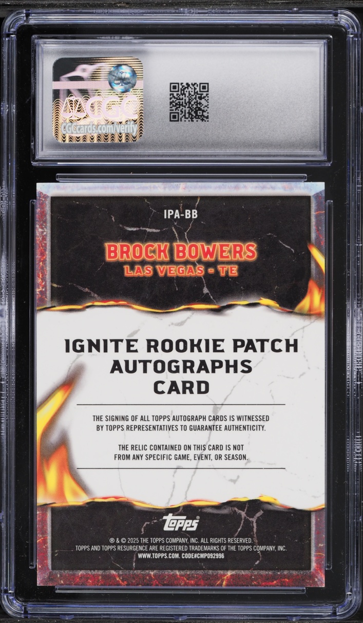 2024 Topps Resurgence Ignite Blue Surge Refractor Brock Bowers ROOKIE PATCH AUTO /99 CGC 10 GEM
