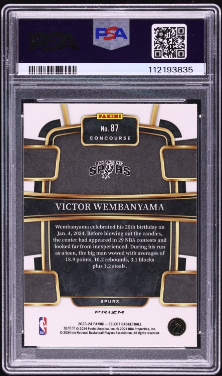 2023 Select Concourse Tiger Prizm Victor Wembanyama ROOKIE #87 PSA 10 GEM MINT