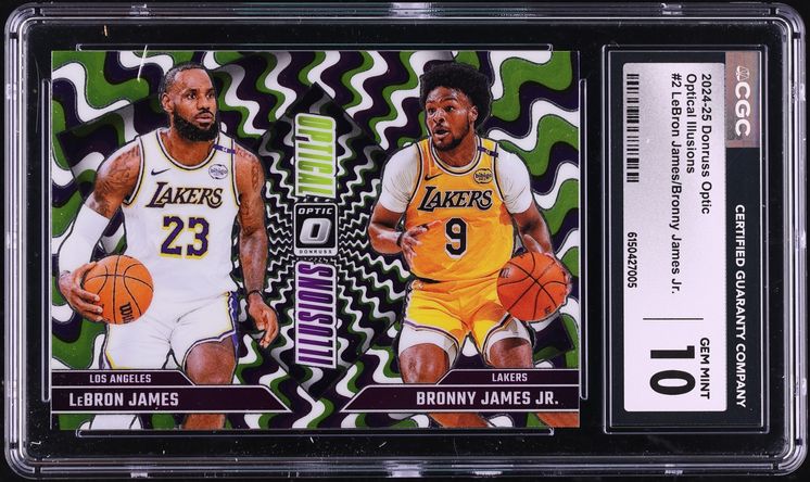 2024 Donruss Optic Optical Illusions LeBron James & Bronny James Jr. ROOKIE #2 CGC 10 GEM MINT