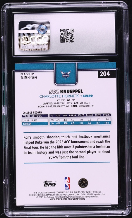 2025 Topps Basketball Kon Knueppel ROOKIE #204 CGC 10 GEM MINT