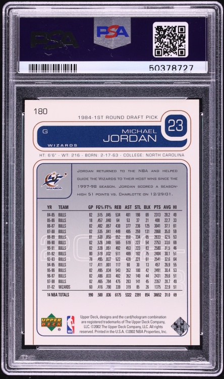 2002 Upper Deck Basketball Michael Jordan #180 PSA 10 GEM MINT