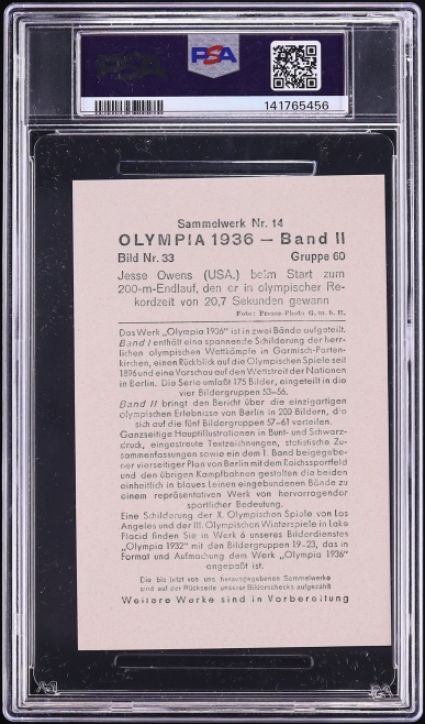 1936 Reemstma Olympia Band II Jesse Owens ROOKIE #33 PSA 3 VG