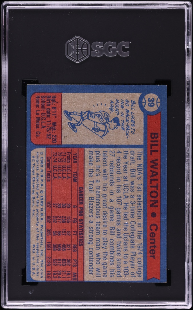 1974 Topps Basketball Bill Walton ROOKIE #39 SGC 5 EX