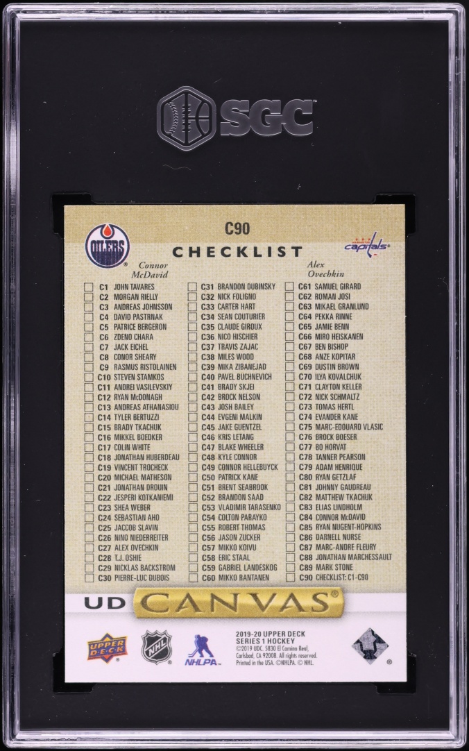2019 Upper Deck Canvas Connor McDavid Alex Ovechkin #C90 SGC 10 GEM MINT