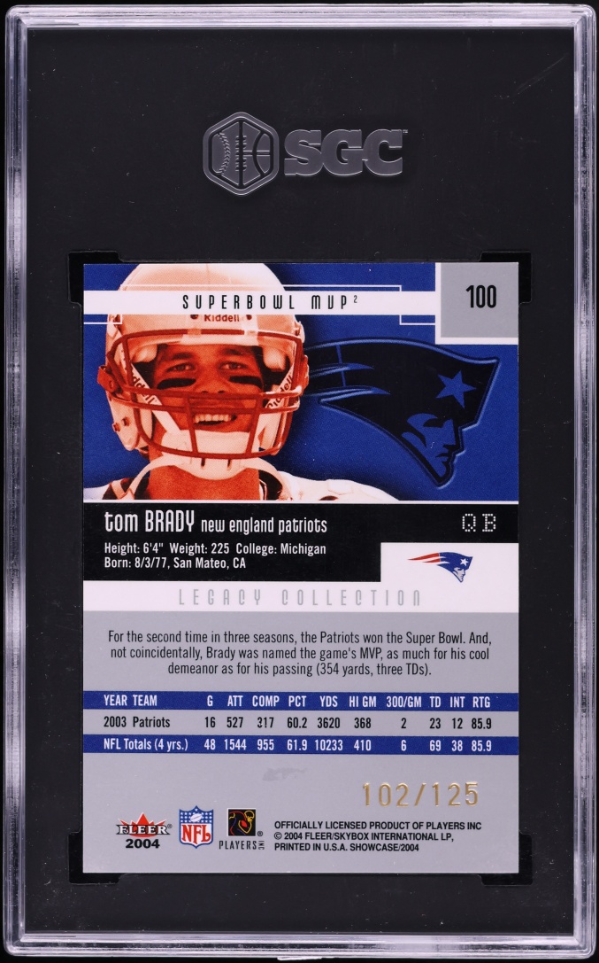 2004 Fleer Showcase Legacy Collection Tom Brady /125 #100 SGC 8 NM-MT