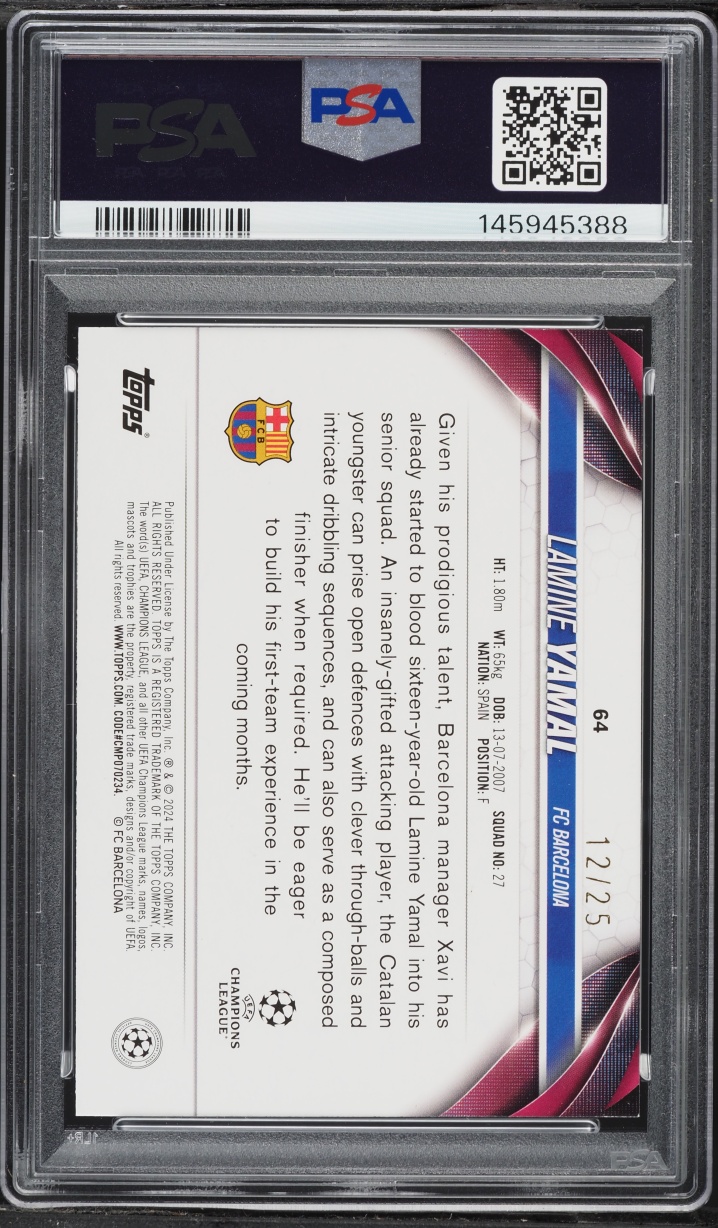 2023 Topps UEFA Club Competitions Orange Foilboard Lamine Yamal ROOKIE /25 #64 PSA 9 MINT