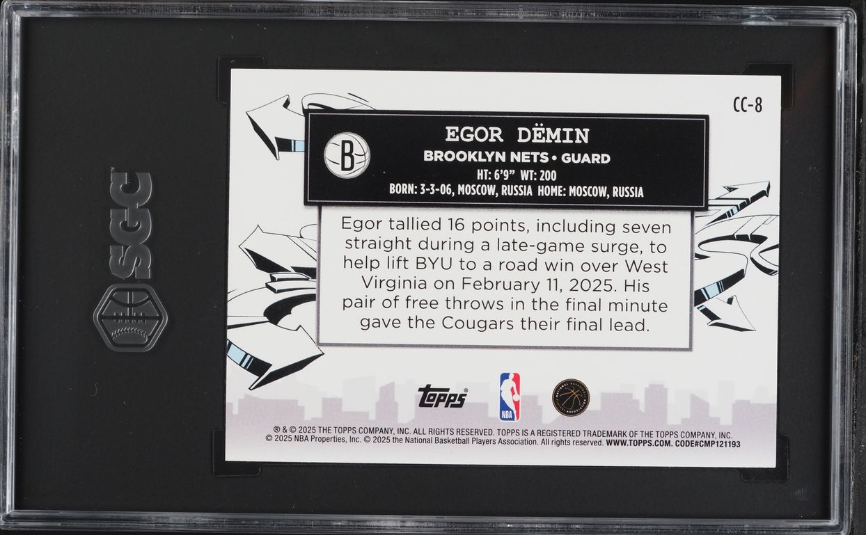 2025 Topps Clutch City Prospects Egor Demin ROOKIE #CC-8 SGC 10 GEM MINT
