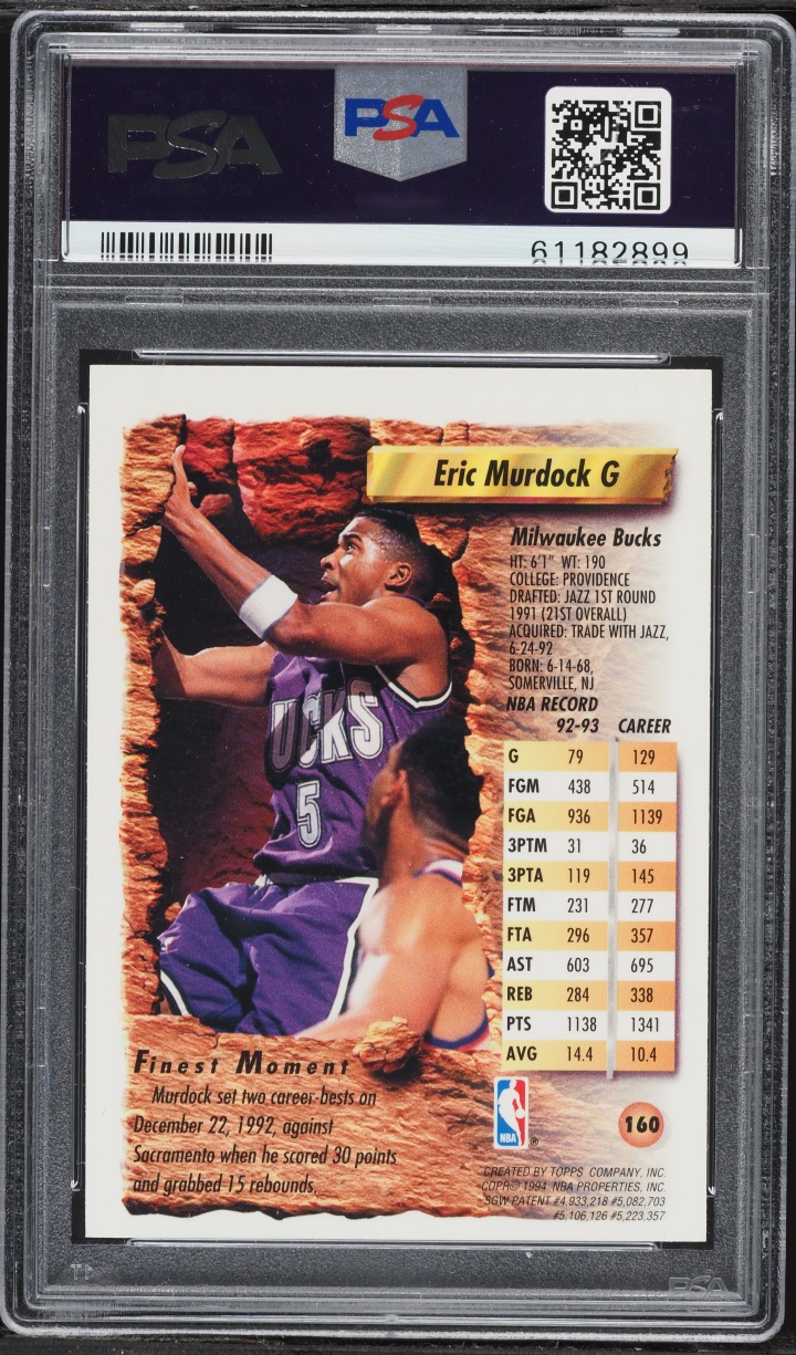 1993 Finest Refractor Eric Murdock #160 PSA 7 NRMT