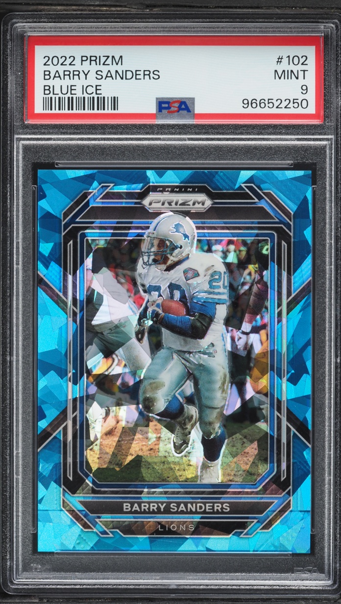2022 Panini Prizm Blue Ice Barry Sanders /99 #102 PSA 9 MINT