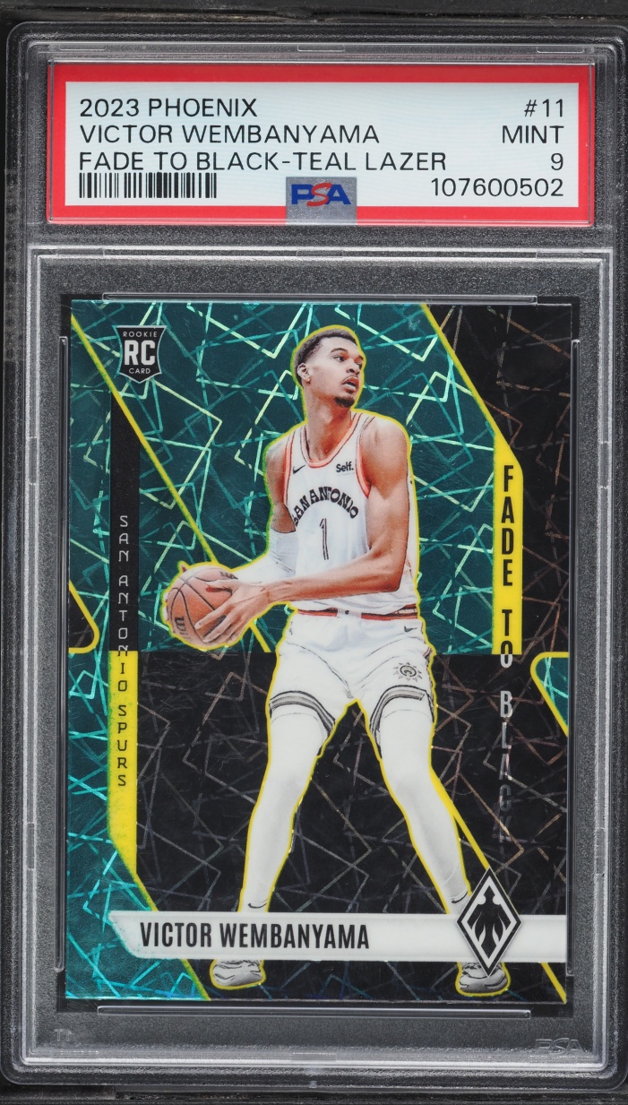 2023 Panini Phoenix Fade To Black Teal Lazer Victor Wembanyama ROOKIE #11 PSA 9 MINT