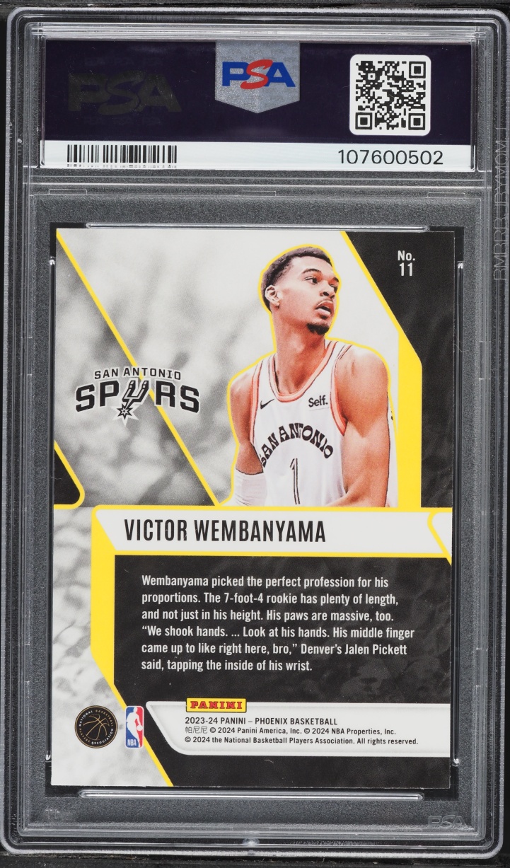 2023 Panini Phoenix Fade To Black Teal Lazer Victor Wembanyama ROOKIE #11 PSA 9 MINT