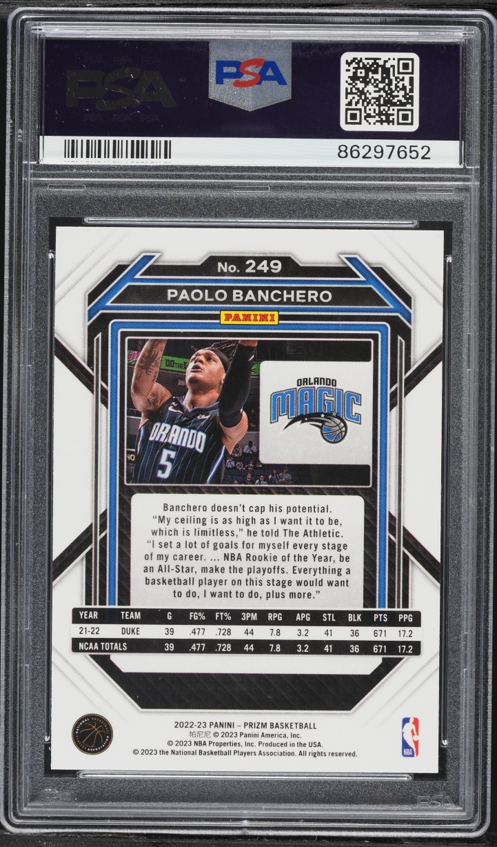 2022 Panini Prizm Paolo Banchero ROOKIE #249 PSA 9 MINT