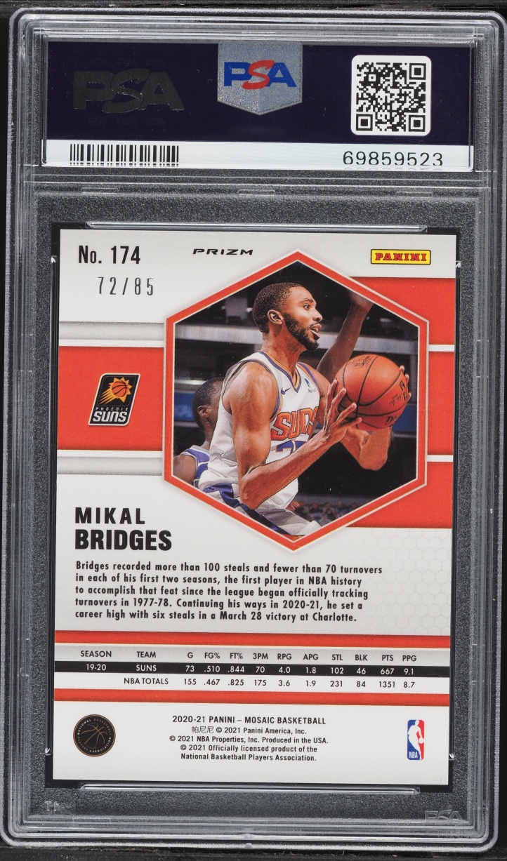 2020 Panini Mosaic Fast Break Blue Mikal Bridges /85 #174 PSA 9 MINT