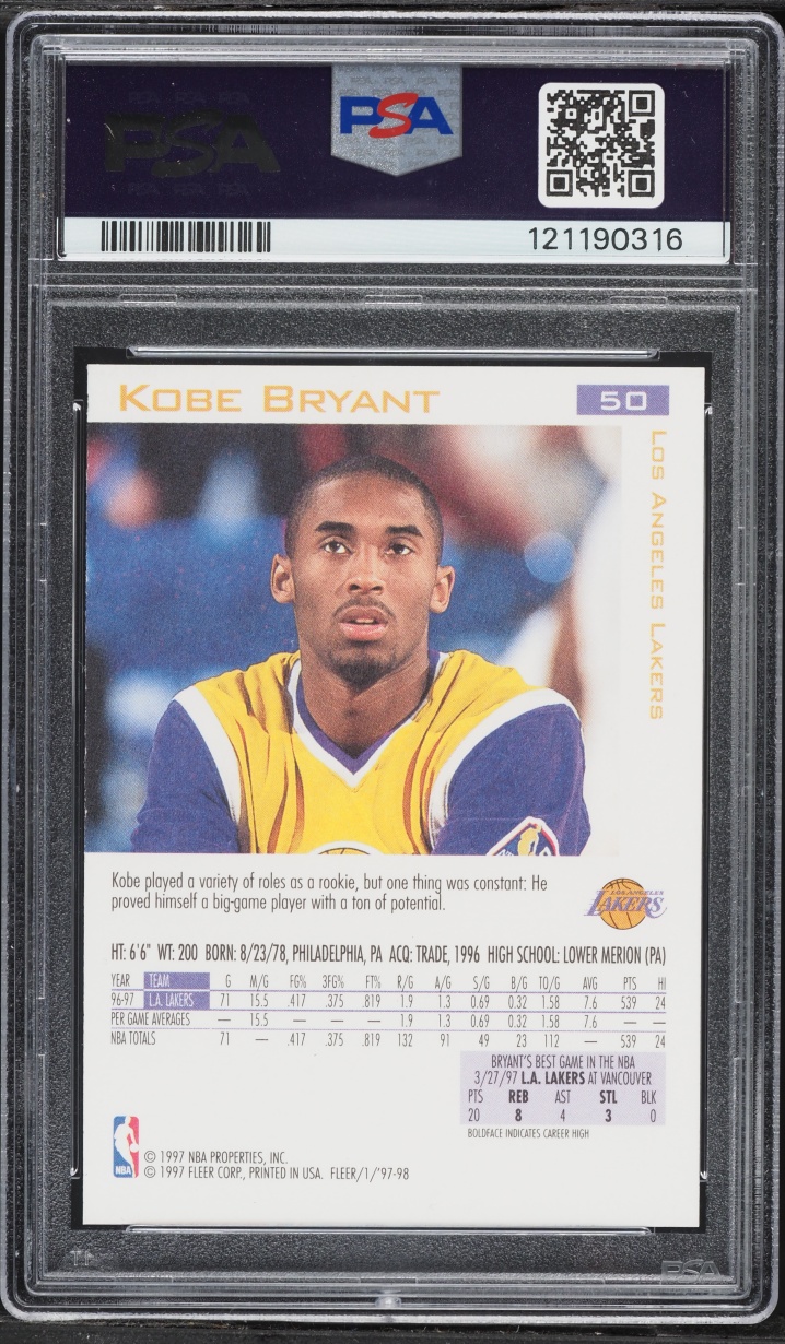 1997 Fleer Basketball Kobe Bryant #50 PSA 9 MINT