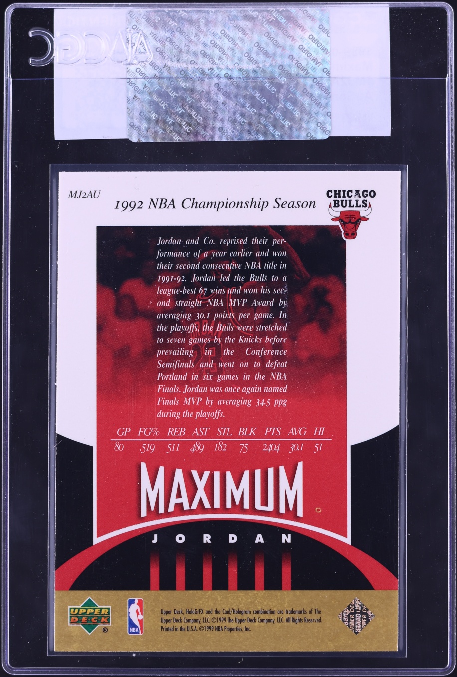 1999 Upper Deck HoloGrFX Maximum AuSome Michael Jordan #MJ2AU CGC AUTH