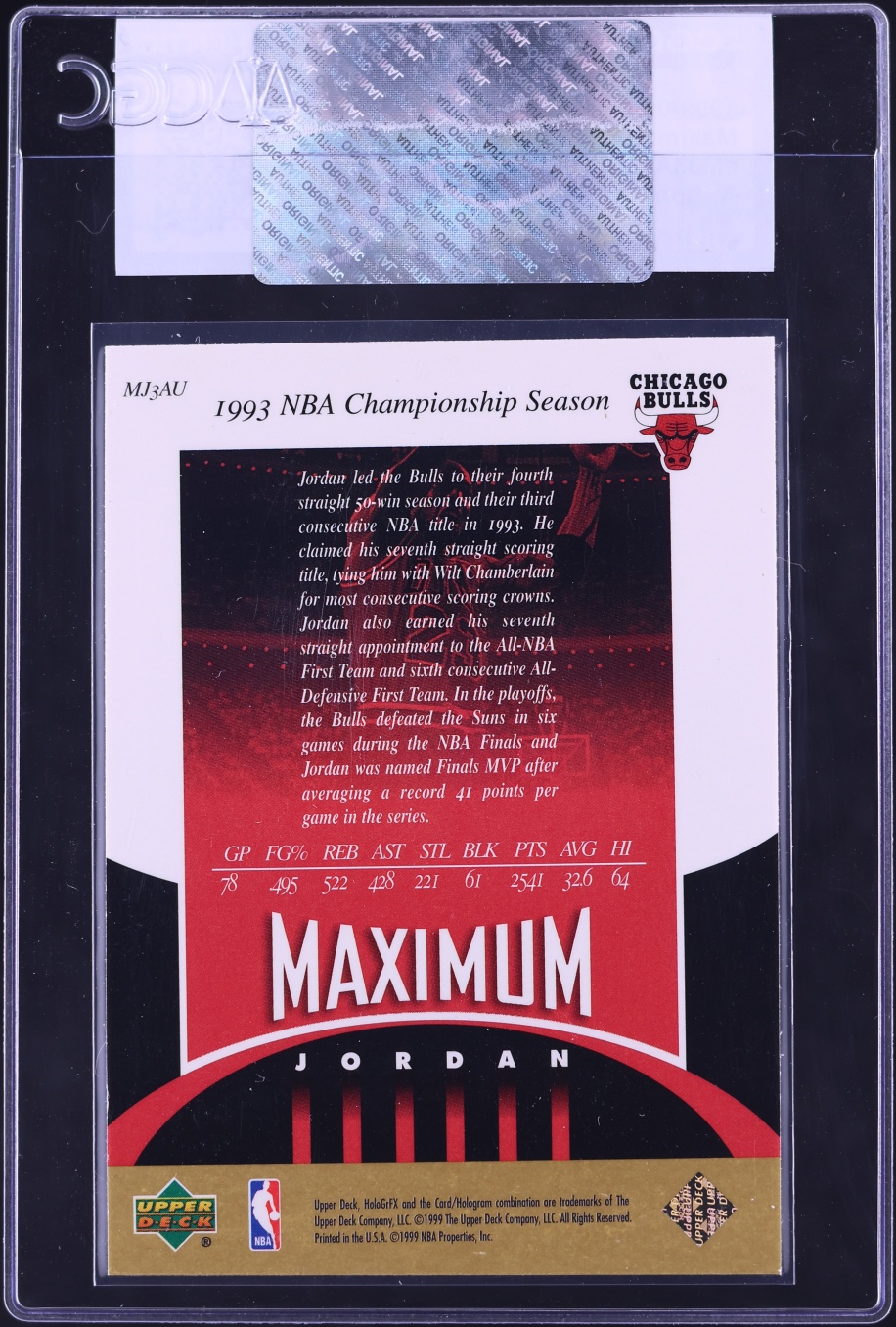 1999 Upper Deck HoloGrFX Maximum AuSome Michael Jordan #MJ3AU CGC AUTH
