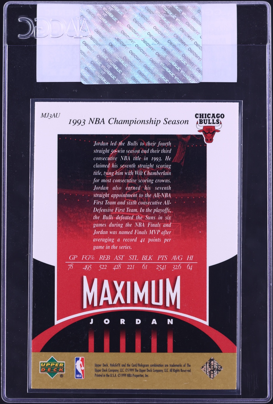 1999 Upper Deck HoloGrFX Maximum AuSome Michael Jordan #MJ3AU CGC AUTH