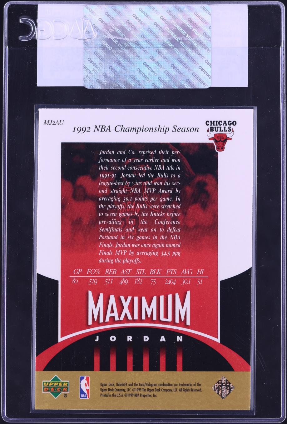 1999 Upper Deck HoloGrFX Maximum AuSome Michael Jordan #MJ2AU CGC AUTH