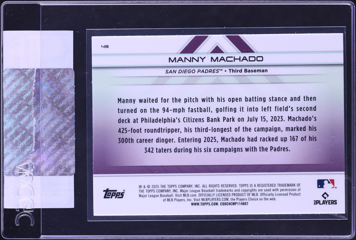 2025 Topps Transcendent Collection Variation Manny Machado #49 CGC AUTH