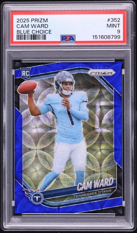 2025 Panini Prizm Blue Choice Cam Ward ROOKIE /14 #352 PSA 9 MINT