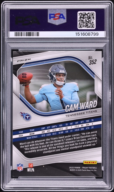 2025 Panini Prizm Blue Choice Cam Ward ROOKIE /14 #352 PSA 9 MINT