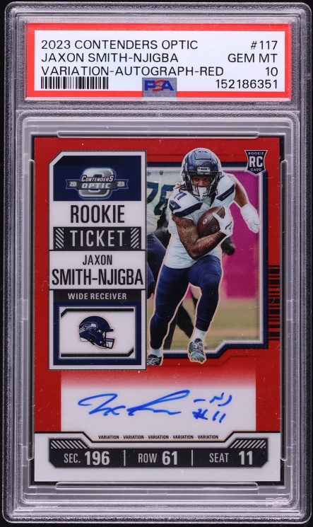 2023 Panini Contenders Optic Variation Red Jaxon Smith-Njigba ROOKIE AUTO /99 #117 PSA 10 GEM