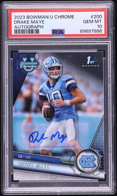 2023 Bowman University Chrome Drake Maye ROOKIE AUTO #200 PSA 10 GEM MINT