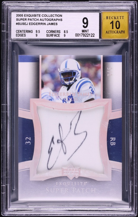 2005 Exquisite Collection Super Edgerrin James PATCH AUTO /5 #SUS-EJ BGS 9 MINT
