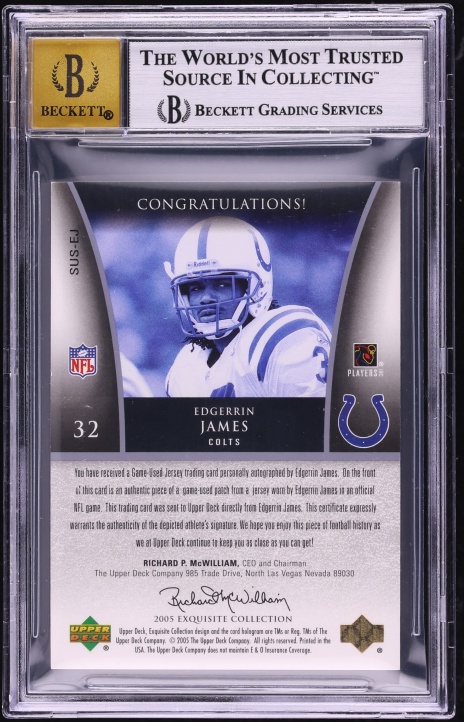 2005 Exquisite Collection Super Edgerrin James PATCH AUTO /5 #SUS-EJ BGS 9 MINT